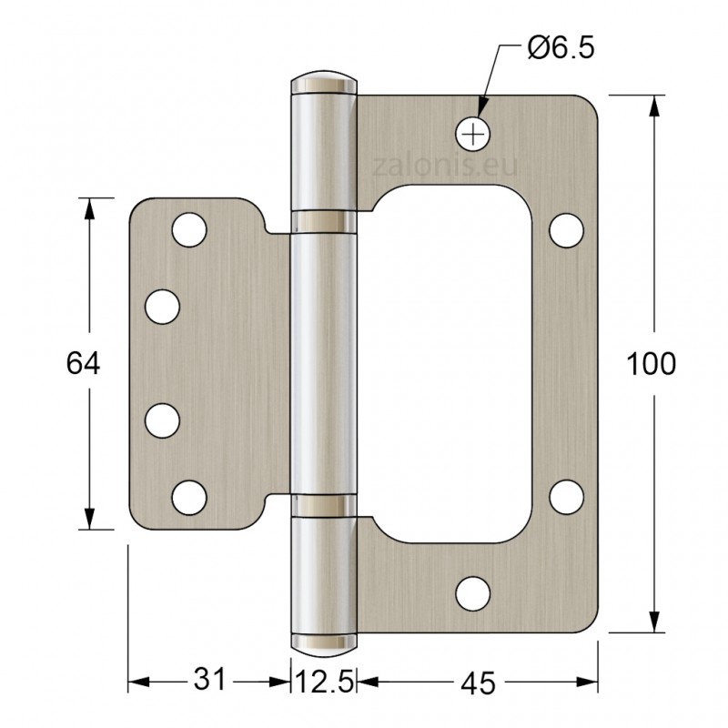 HINGE FOR DOORS AND WINDOWS 100x90x2.5 / NICKEL MAT